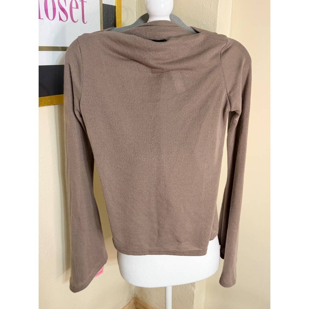 PrettyLittleThing Dark Mushroom Textured Cowl Neck Extreme Flute Sleeve Top 10